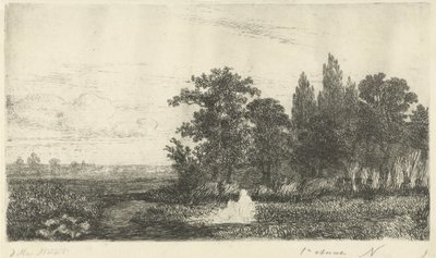 森の端の小川のそばの男女 作： Hermanus Jan Hendrik van Rijkelijkhuysen