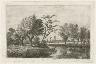 ボートに乗った釣り人と川 作： Hermanus Jan Hendrik van Rijkelijkhuysen