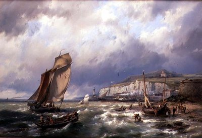 フォークストン沖の帆船とクロスチャンネル・パケット（油彩・キャンバス 作： Hermanus Koekkoek