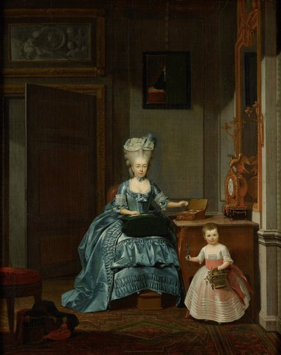 Susanna van Collen née Mogge と彼女の娘 スザンナ・コーネリア・モゲ (1753-1806)。 ヘンドリック・ムイルマン (1743-1812) の 2 番目の妻、娘のヨハンナ・フェルディナンダ (1774-1833) とフェルディナンド・ファン・コレン (1741-73) との結婚 作： Hermanus Numan