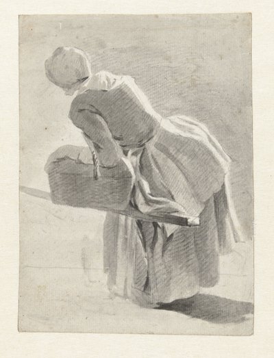 かごを持って休む女中 後ろ姿 作： Hermanus van Brussel