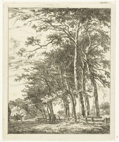 背の高い木の近くに立っている 2 人の人物 作： Hermanus van Brussel