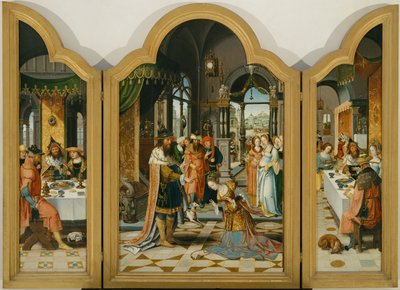 ダビデとバテシバの物語、トリプティク（木に絵を描く） 作： Herri met de (c.1510 p.1550) Bles