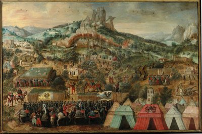 シャルル5世が率いる軍が町の下に野営しているセルアンの包囲 作： Herri met de Bles