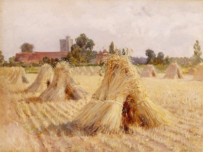 1872年、ブレイチャーチによるコーンストークス（板に敷いた紙に油彩） 作： Heywood Hardy
