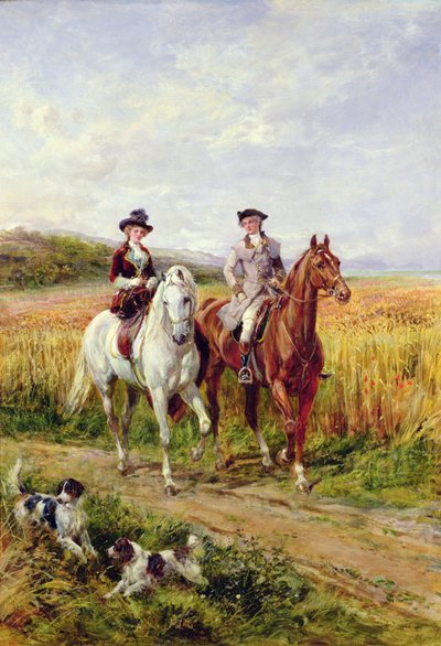 犬と一緒に乗るカップル 作： Heywood Hardy