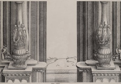 中央ポータルへの入り口の中央セクション、サイレンで飾られた柱...、1515。 作： Hieronymus Andreae