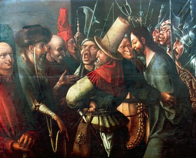 ピラトの前に連れてこられたキリスト、ヒエロニムス・ボス（1450年頃～1516年）作、パネルに油彩、61x77cm。オランダ 作： Hieronymus Bosch