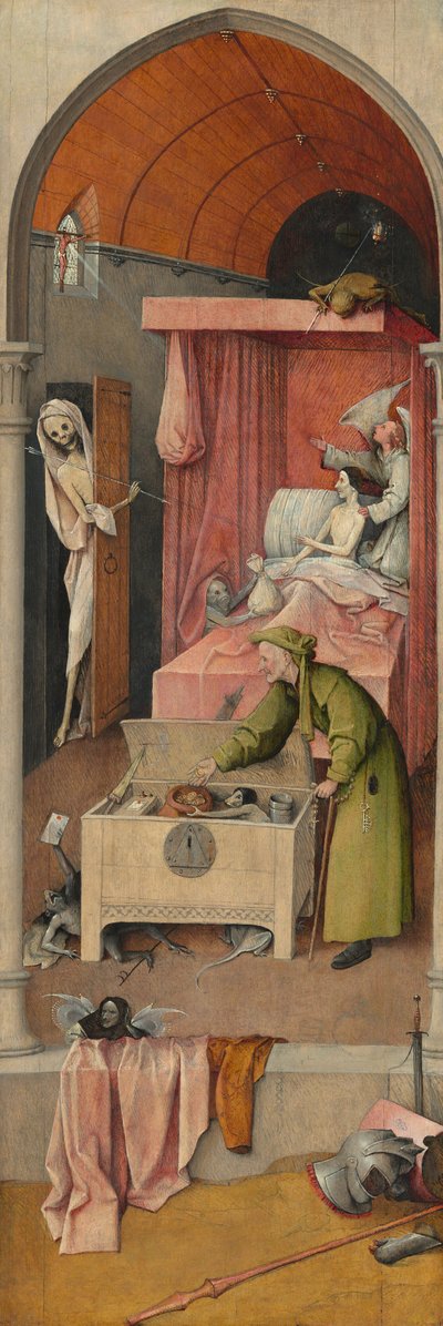 死と守銭奴、c。 14851490。 作： Hieronymus Bosch