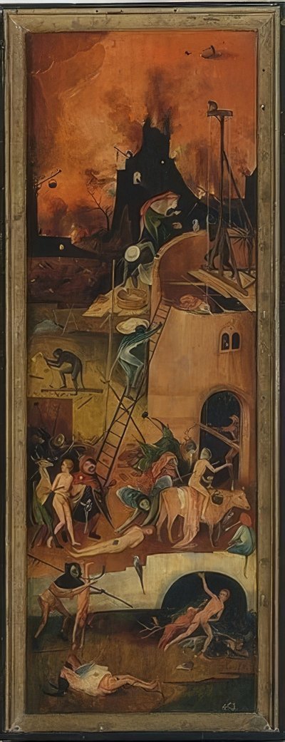 干し草カート（三連祭壇画）。左パネル。 1515年頃 作： Hieronymus Bosch