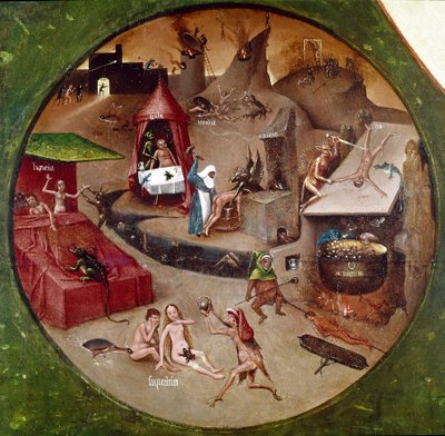 地獄です。七つの大罪と四つの最後」の詳細（パネルに油彩 作： Hieronymus Bosch