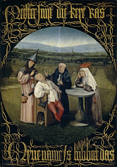 狂気の石の愚かな抽出の治療法、1488年から1516年 作： Hieronymus Bosch
