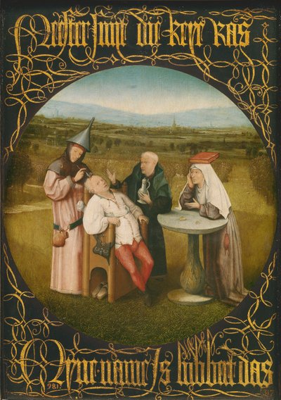 愚かさの治療、c.1494（パネルに油彩） 作： Hieronymus Bosch