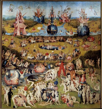 大地の喜びの園中央のパネル：果物を味わう恋人たち 作： Hieronymus Bosch