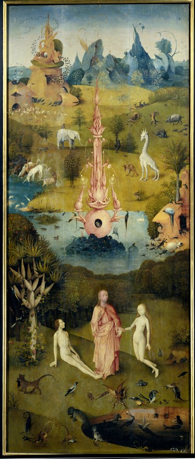 楽園、アダムとイヴの創造（『地上の楽園』左のパネル） 作： Hieronymus Bosch