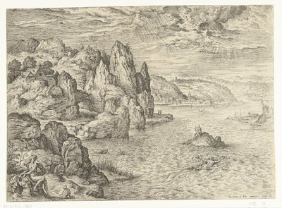 ヒーローとリアンダーのいる海岸の風景 ヒーローとリアンダー 聖書と神話の風景 (シリーズ タイトル) 作： Hieronymus Cock