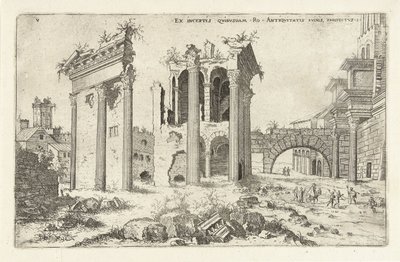 Gezicht op het Forum van Nerva Ex incertis qvibvsdam Ro Antiqvitatis Rvinis (...) (オブジェクトのタイトル) ローマの遺跡（シリーズタイトル） 作： Hieronymus Cock