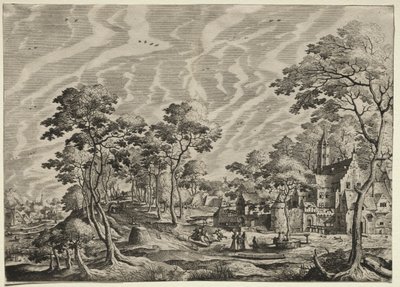 右側のシャトーのある風景、1630年。 作： Hieronymus Cock
