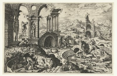 悔い改めたヒエロニムスのいる廃墟の風景 作： Hieronymus Cock