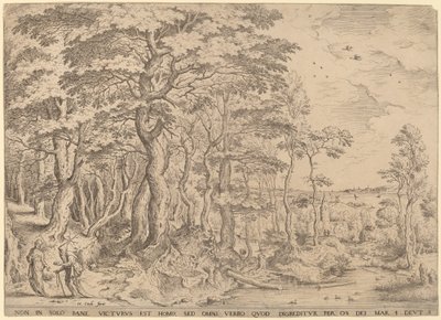 キリストの誘惑のある風景 作： Hieronymus Cock after Pieter Bruegel the Elder