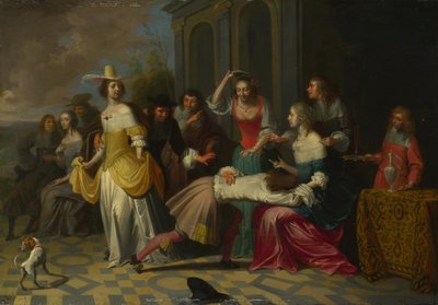 La Main Chaudeを演奏する紳士淑女、c。 1655-1665 作： Hieronymus, Janssens