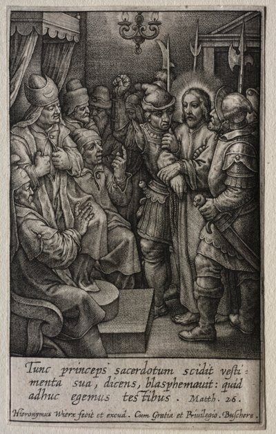 情熱：大祭司の前のキリスト。 作： Hieronymus or Jerome Wierix