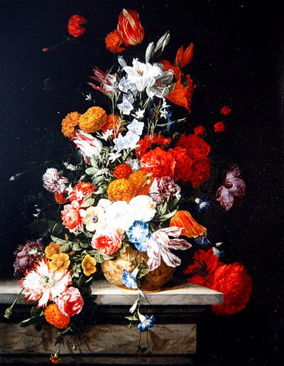 金色の花瓶の中のミックスフラワー（油彩・パネル） 作： Hieronymus the Elder Galle