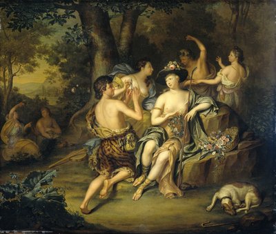 風景の中の羊飼いと羊飼い アマリリスによるミルティロの戴冠式 作： Hieronymus van der Mij