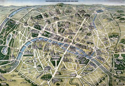 ジョルジュオスマン男爵（1809-91）1864年の「グラントラヴォー」時代のパリの地図 作： Hilaire Guesnu