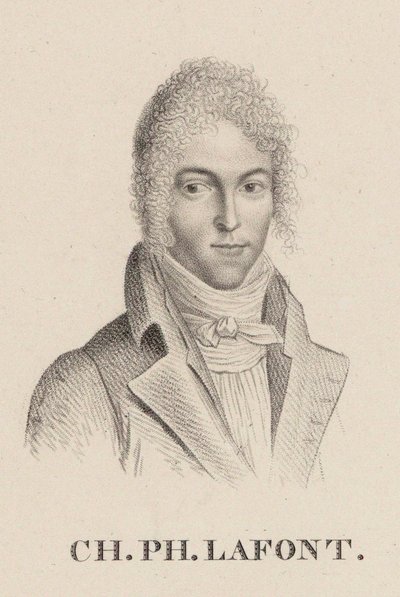 ヴァイオリン奏者で作曲家のシャルル・フィリップ・ラフォンの肖像（1781～1839年）。 作： Hilaire Ledru