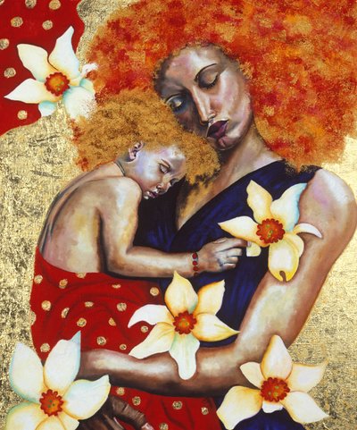 母と子、2003年（金箔を乗せた油） 作： Hilary Dunne