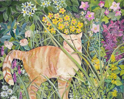 猫とロンググラス、1996 作： Hilary Jones