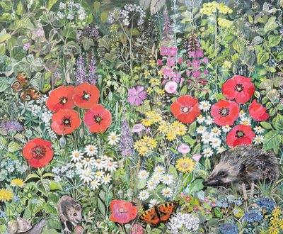 花に囲まれたハリネズミ 作： Hilary Jones