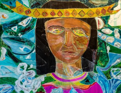 Amazonas-Shaman Olivia Arevalo、2022年（シルクに染料とペイント） 作： Hilary Simon