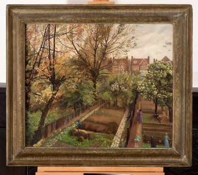 Wartime Garden、Finchley Road、Hampstead（キャンバスに油彩） 作： Hilda Carline