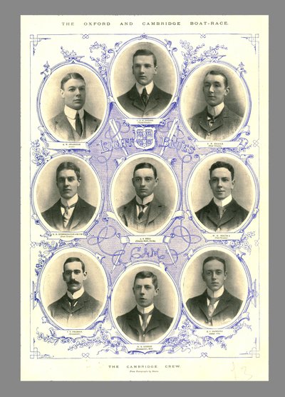 ケンブリッジクルー、オックスフォード、ケンブリッジボートレース、1898年。 作： Hills and Saunders