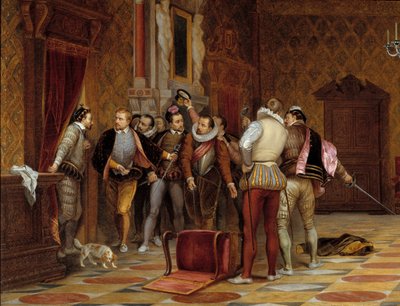 アンリ3世（1574-1589）は、ギーズ公の刺客（ギーズ公アンリ1世はバラフレと呼ばれていた。 作： Paul Delaroche