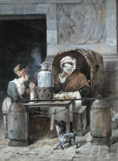 ポルトサンドニの角にあるコーヒーの売り手、1830年（紙にトイレ） 作： Hippolyte Adam