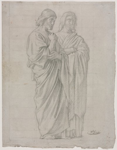 二人の立像（使徒伝道左部の習作） 作： Hippolyte Jean Flandrin