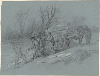 水辺で氷を集める労働者 作： Hippolyte Lalaisse