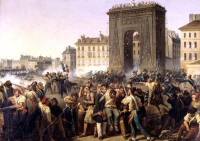 サン ドニ門での攻撃、1830 年の絵画 作： Hippolyte Lecomte