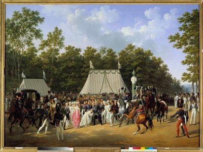 国王ルイ18世（1755年～1824年）は、フォンテーヌブローの森で、後にベリー公爵夫人となるマリー・カロリーヌ・フェルナンデ・ルイーズをサン＝ヘレムの十字架で迎えた。 作： Hippolyte Lecomte