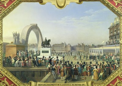 1818年8月25日、ポンヌフでのアンリ4世の像（1553-1610）の再建 作： Hippolyte Lecomte