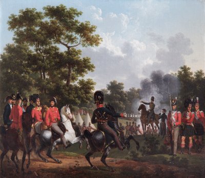 ソワニーの前哨基地を訪れるウェリントン公爵（キャンバスに油彩） 作： Hippolyte Lecomte