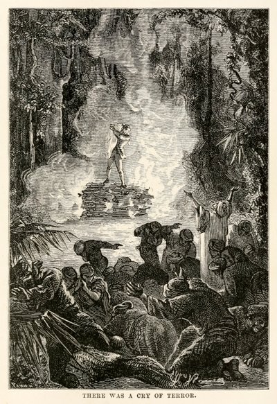 ジュール・ヴェルヌ（1828-1905）の『八日目の世界一周』（Adolphe François Pannemaker（1822-1900）のエングレーヴィング）から「恐怖の叫び」があった。 作： Hippolyte Leon (after) Benett