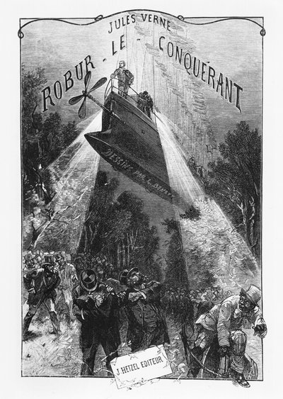 ジュールヴェルヌ（1828-1905）パリのヘッツェル作「Robur le Conquerant」の口絵、1886 作： Hippolyte Leon Benett