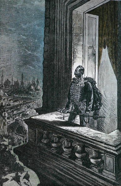 ジュール・ヴェルヌ（1828-1905）の「Michel Strogoff」の挿絵（カラー彫刻）。 作： Hippolyte Leon Benett