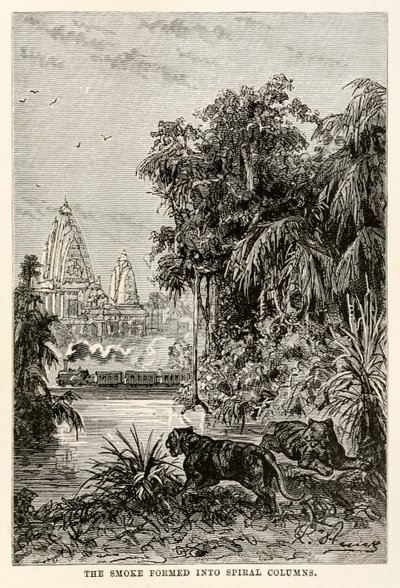 煙はらせん状の柱になり、ジュールヴェルヌ（1828〜1905）、1873年 作： Hippolyte Leon after Benett
