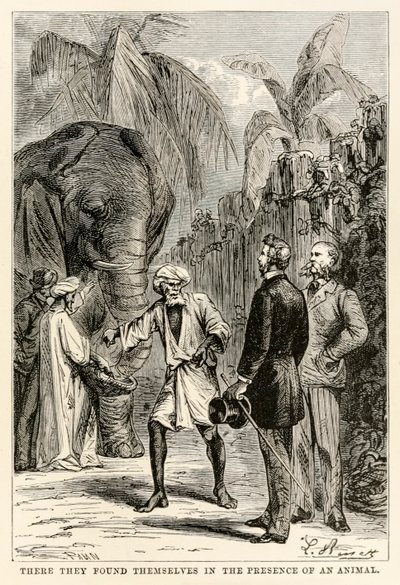 そこで彼らは動物の前で彼らを見つけました、ジュールヴェルヌ（1828-1905）による80日間の世界中から、アドルフフランソワパンネメーカー（1822-1900）、1873年 作： Hippolyte Leon after Benett