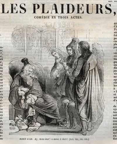 Les Plaideurs」（1668年）全3幕の喜劇 - ポーケが絵を描き、エミール・ド・ラ・ベドリエールが告知した「ジャン・ラシーヌ作品集」に掲載された版画 - 1851年 作： Hippolyte Louis Pauquet